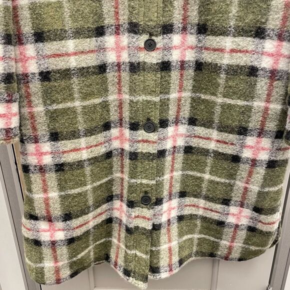 AllSaints Tia Wool Coat Green Check Plaid Shirt Jacket - Picture 15 of 15